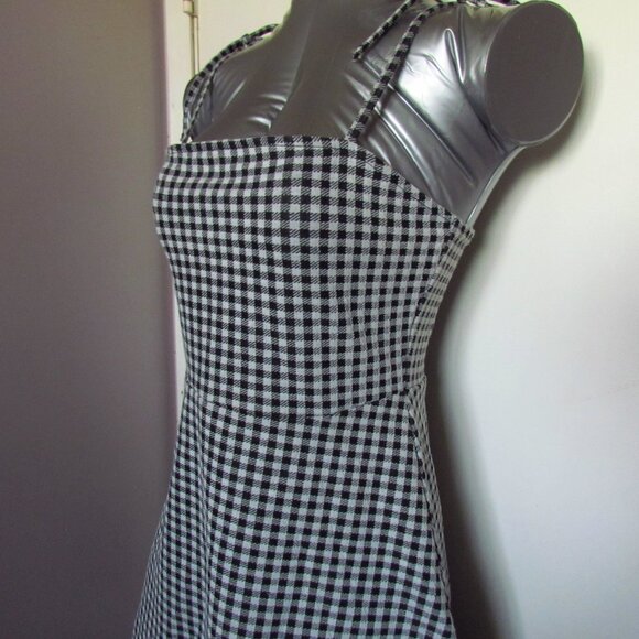 Black and White Gingham Mini Fit and Flare Cottagecore Picnic Chic Dress Small - Picture 2 of 10